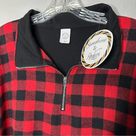 Buffalo Plaid Front zip long sleeve top X-Large - Picture 4 of 6